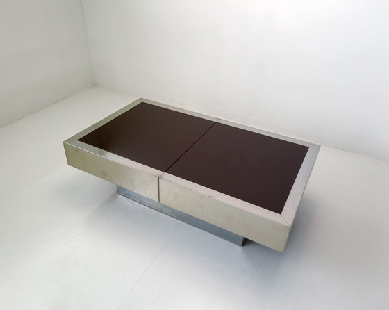 Image 1 of Willy Rizzo für Cidue ausziehbarer Couchtisch mit versteckter Bar – Italien, 1970er Jahre
