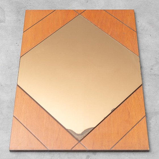 Specchio vintage con vetro fumé oro e cornice in legno – Design italiano anni '70 – Wood, Metal (photo 4 of 6)