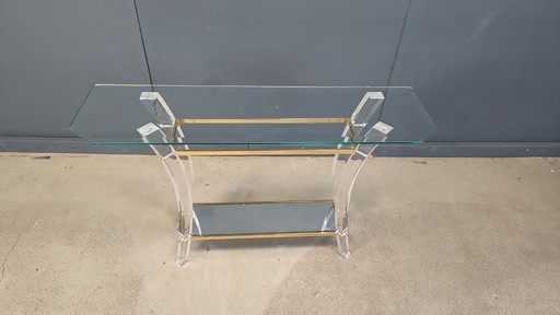 Konsolentisch aus Messing und Acrylglas, 1970er Jahre
