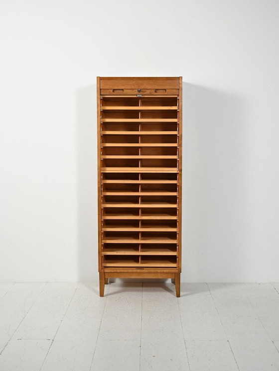 Image 1 of Scandinavische eikenhouten archiefkast met verticale roldeur, S.K.N., 1963