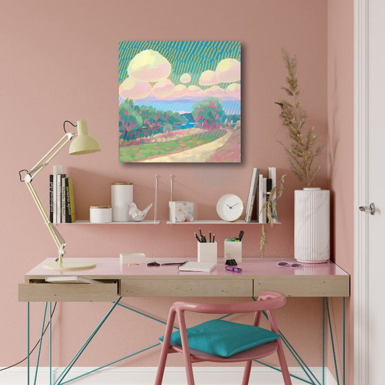 Image 1 of Painting of Isar clouds, hand-painted unique piece, nature, landscape painting, sky, acrylic painting 50x50cm