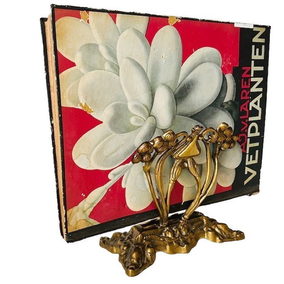 Image 1 of Antique art nouveau magazine rack brass letter holder 1900's