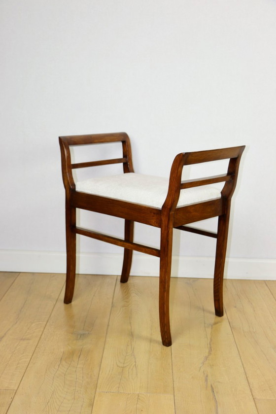Stool Seat White-Cream Velvet Fabric Oak Art Deco – Axel Concept, Wood (photo 3 of 6)