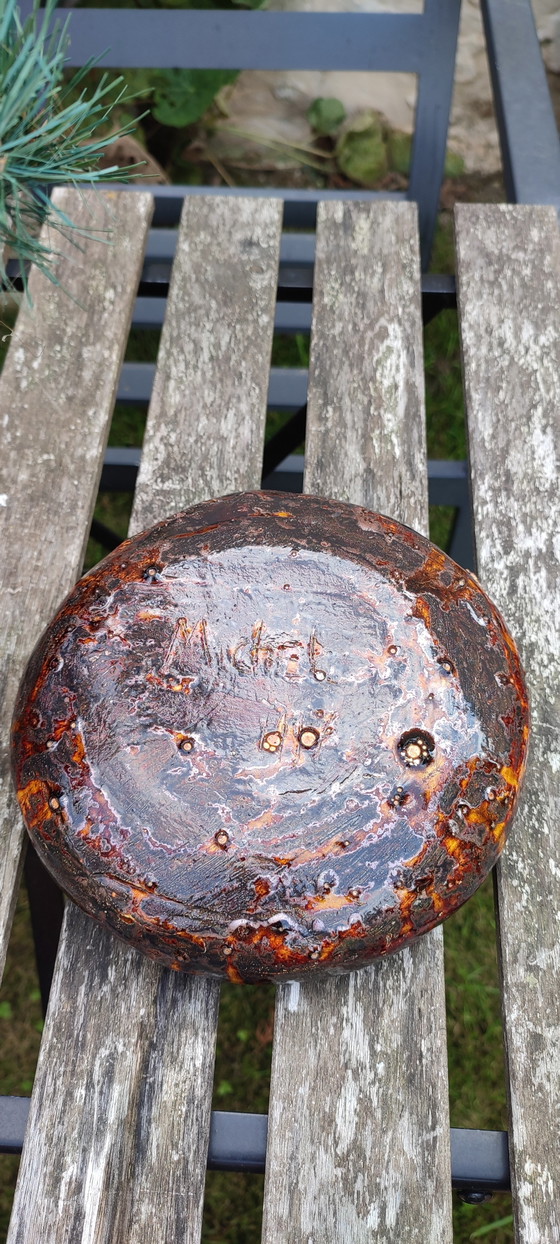 Ciotola in ceramica d'arte smaltata "MichEl 1997", Decorazione erbario – céramique émaillée signée (photo 7 of 14)