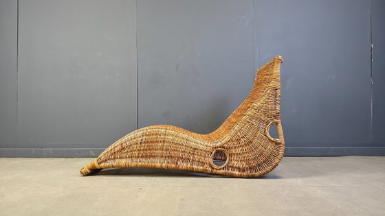 Image 1 of Chaise longue vintage en osier, années 1980