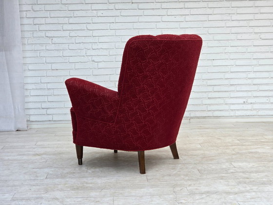 Image 1 of Anni '60, poltrona danese, tessuto originale rosso per mobili.