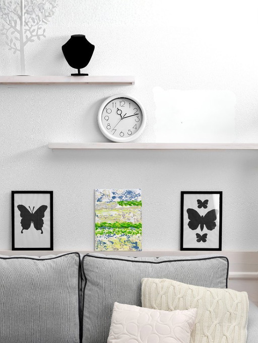 Abstract painting VOLT Chlorophyll, original modern artwork 18 x 24 cm.