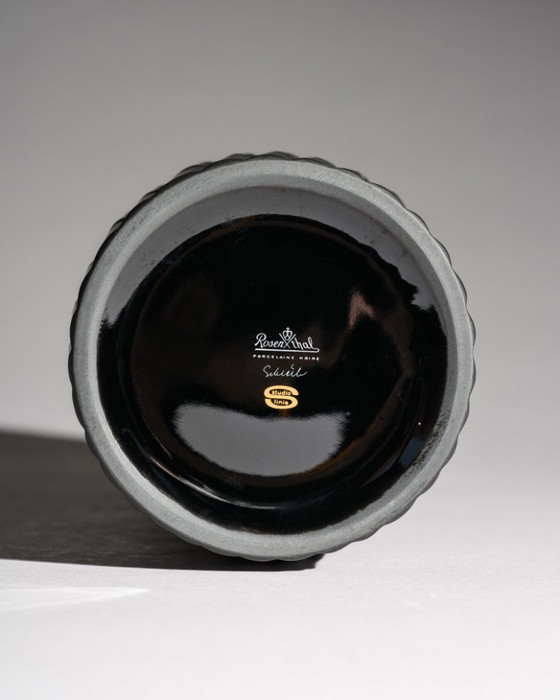 Image 1 of Zeldzame Werner Schreib Bamboo Op-Art Relief Rosenthal Bisque Porcelaine Noire Vaas