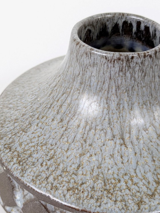 Image 1 of Midcentury Deense vaas van Frank Keramik | Licht Blauw Bruin Glazuur