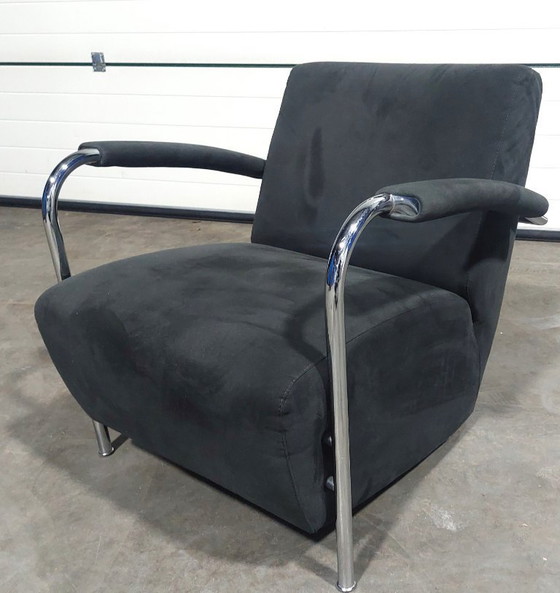 Image 1 of Fauteuil Leolux Scylla | Alcantara noir et chrome | izgst