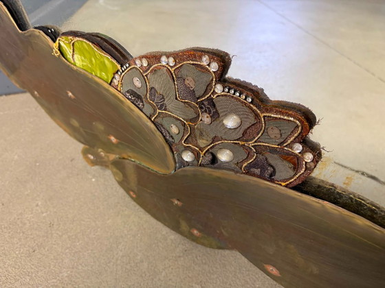 Vintage messing spiegel met bloemenmotief, jaren 60 – Glass, Textile (photo 5 of 8)