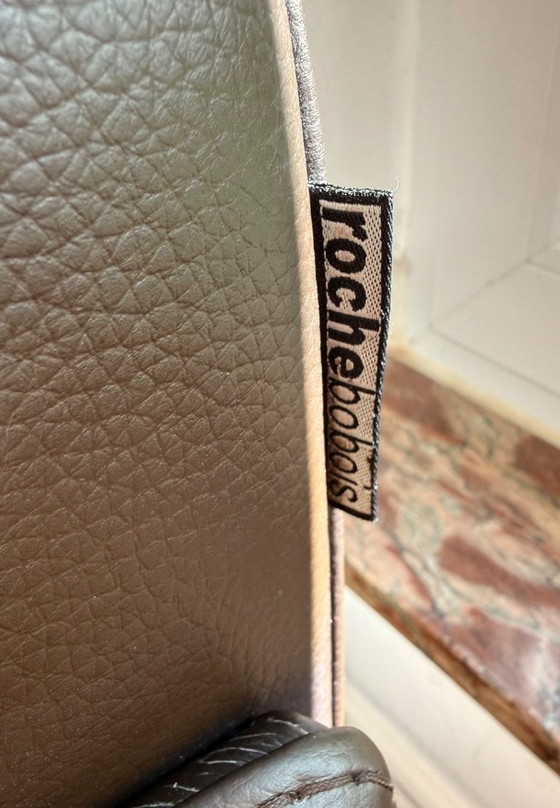 Image 1 of Canapé + pouf design cuir Roche Bobois « Chocolat », 3-4 places