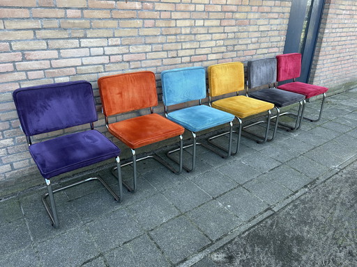 6 sillas de tela acanalada pura con estructura tubular cromada