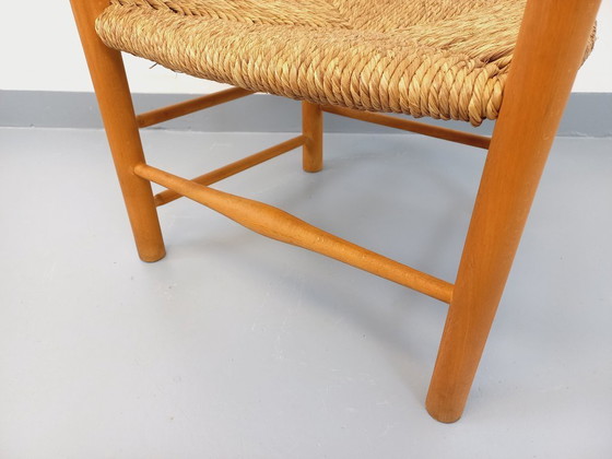 Image 1 of Vintage fauteuil van beukenhout en stro uit de jaren 50.
