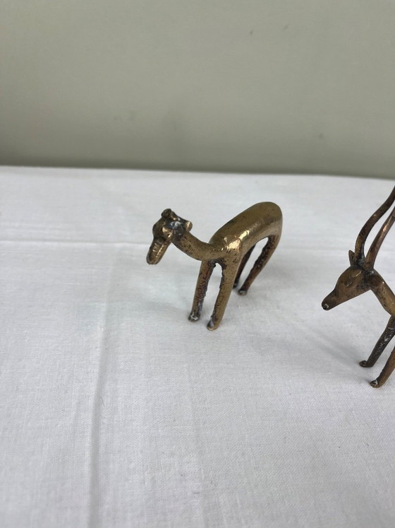 Figurines d'animaux en laiton, ensemble de six, Objets déco, Doré, Vintage (photo 7 sur 9)