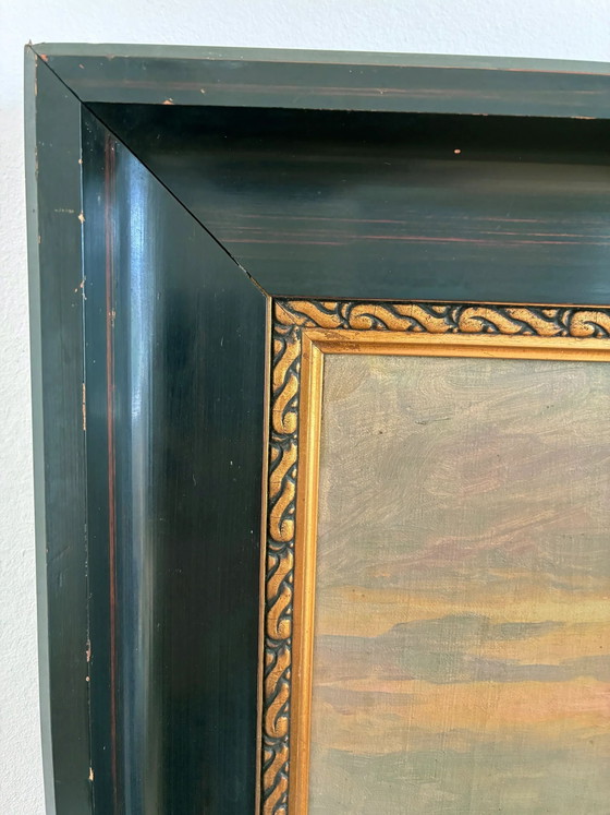 Image 1 of Peinture à l'huile originale vintage représentant une marine, signée, art de plage