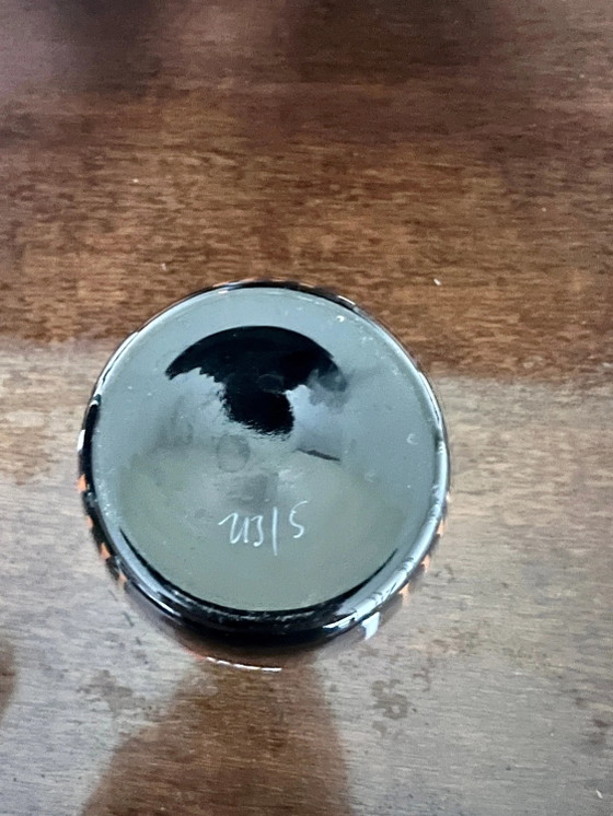 Rare! Vase en verre noir peint à la main, style Mid-Century typique, excellent état, signé 213/5 – Glass (photo 3 of 3)