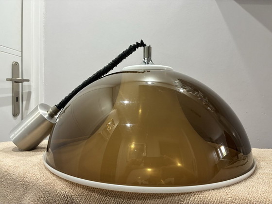 Suspension Temde en acrylique ambre, Suisse, années 1970, Temde Leuchten, Métal, Verre, Orange (photo 4 sur 7)