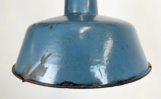 Image 1 of Industrial Blue Enamel Factory Lamp with Cast Iron Top, 1960s