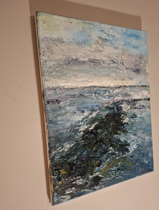 Kathleen Storme – "Rocher dans les vagues" (2010) – Marine Impasto Originale (30x40 cm) – Objets d'art (photo 2 of 10)