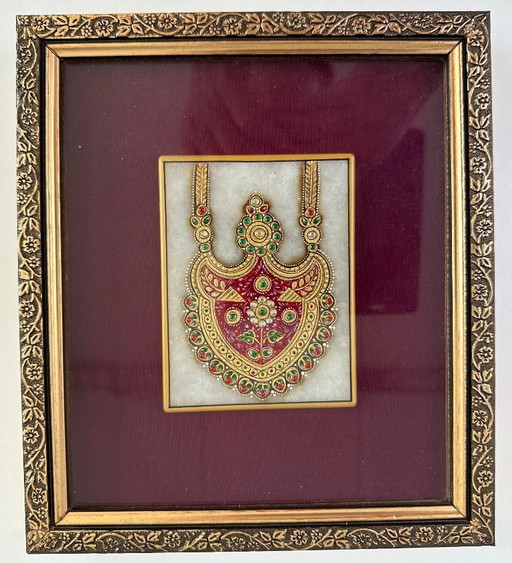 Vintage ingelijst Rajasthani Meenakari koninklijk kettingschilderij op marmer