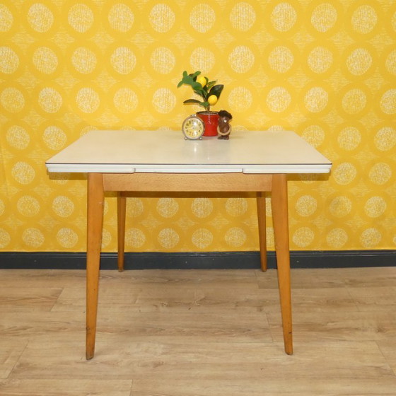 Image 1 of 50s 60s keukentafel houten tafel Resopal 60x94/152 uitschuifbare eettafel retro vintage keuken mid century werktafel