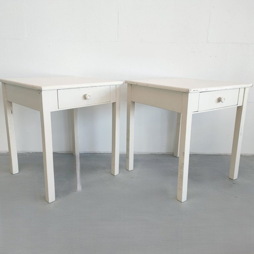 Set of 2 vintage Brocante side tables, plant table, coffee table, hallway cabinet with drawer
