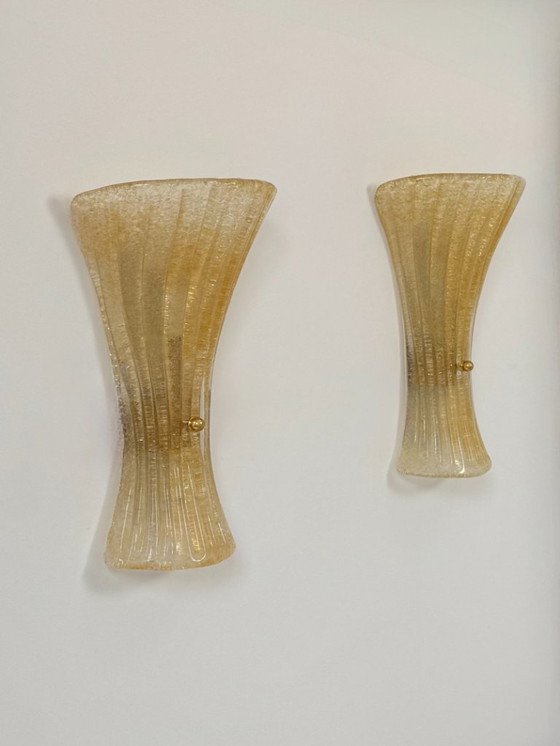 Image 1 of Coppia di applique da parete vintage in vetro di Murano stampato e pressato, Italia, 1980