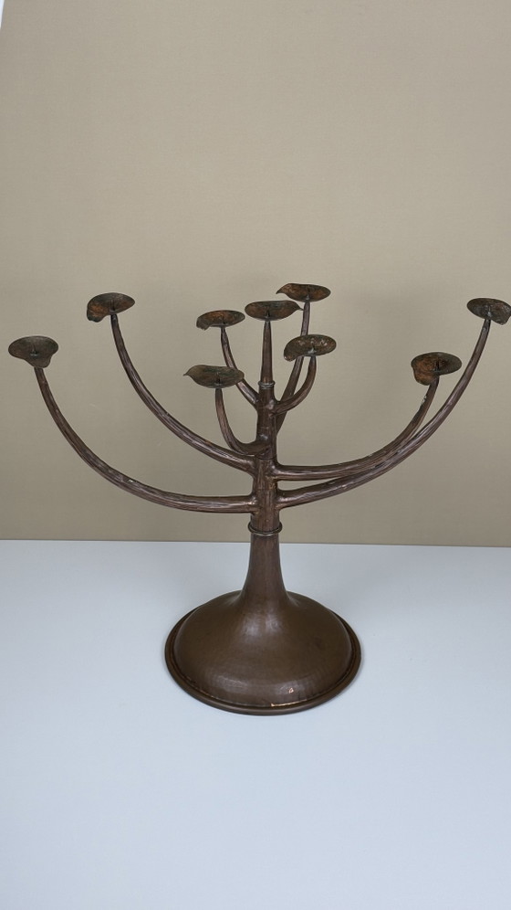 Egidio Casagrande Brutalist Italian Design 9-Arm Movable Vintage Hammered Copper Candle Holder (photo 2 of 15)