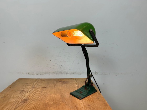 Image 1 of Vintage Green Enamel Bank Lamp, 1950s