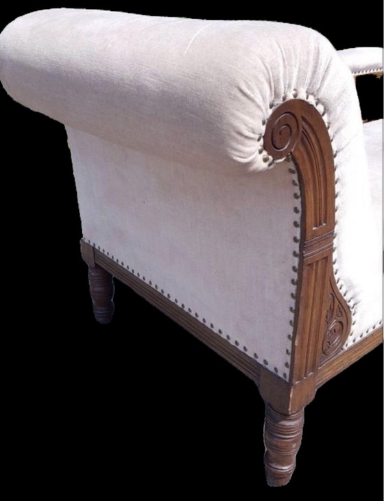 Art Nouveau/Victorian Chaise Longue, Textile, Velvet, Beige (photo 3 of 7)