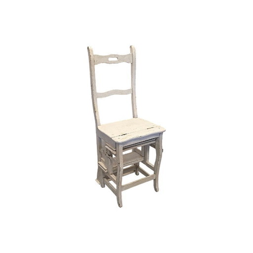 Antiker französischer weißer Metamorphose-Leiterstuhl, um 1900 – klapstoelen, Wood