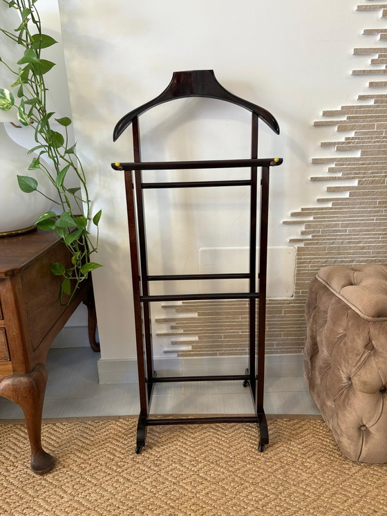 Image 1 of Mid century rustic Valet stand vintage appendiabiti dress rack wooden clothes design dressboy italian organizer servomuto gentle