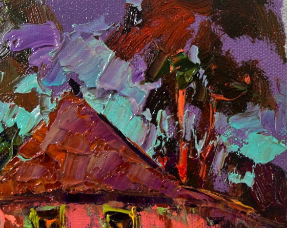 Original Oil Painting Summer Village Landscape Rural Evening in the Yard – Paintings & Drawings, Canvas (photo 4 of 8)