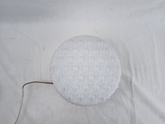 Image 1 of Vintage Glashütte Limburg 1960s Pressed Glass Ceiling Light - Textured Clear Glass Flush Mount Wall Sconce German Mid-Century