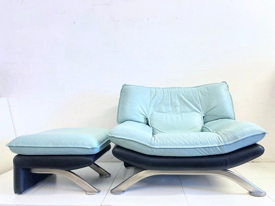 Image 1 of Postmoderne fauteuil met voetenbankje van Nicoletti Salotti jaren 80 ontwerp
