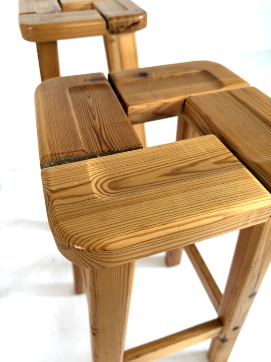 Image 1 of 6x grenenhouten barkruk, stijl Olof Ottelin ‘50