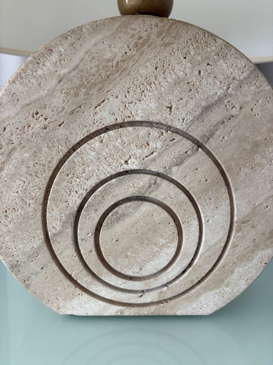Lámpara de mesa de travertino con círculos concéntricos, Beige, Fratelli Mannelli, Lámparas de mesa, Textil (foto 12 de 13)