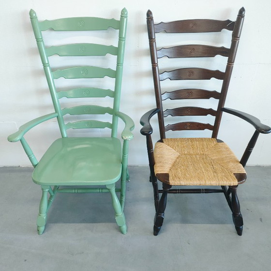Image 1 of Sedia a scaletta vintage anni '50/'60 da camino (verniciata di verde)