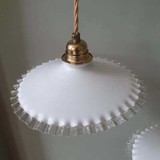 Set Vintage Pendant lamps Opaline glass - Transparent Decorative Edge – Metal (photo 10 of 24)