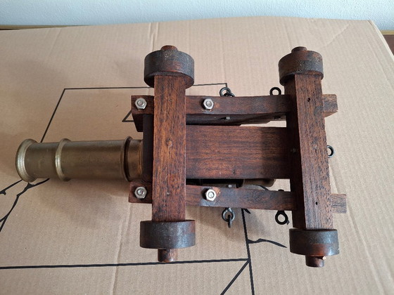Image 1 of Large bronze and wood cannon, 33 cm long