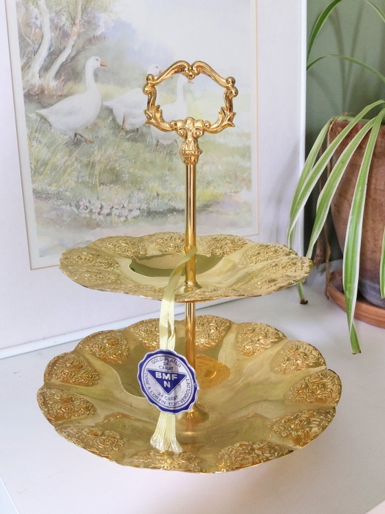 Étagère vintage BMF plaquée or 24 carats – État impeccable – Style Hollywood Regency – Bols, Gold, Metal (photo 3 of 5)