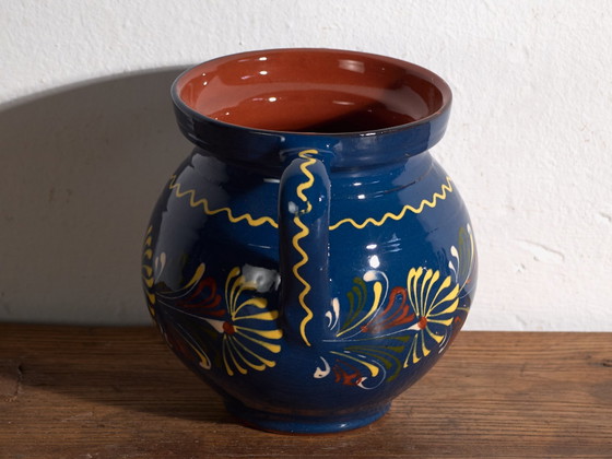 Pot vintage en céramique émaillée à deux anses, Europe Centrale, circa 1950, Vaisselle, Jaune (photo 4 sur 7)