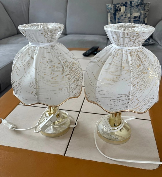 2 Retro Vintage Bedside Lamps, White, 70s/80s, Midcentury, Gold – DDR - Ostdeutschland, Table lamps, Metal (photo 2 of 5)