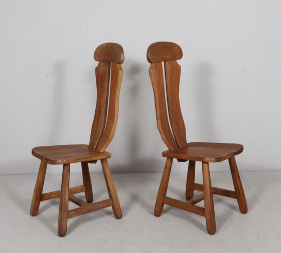 Image 1 of Set di 6 sedie da pranzo brutaliste di De Puydt, rovere, Belgio, anni '70