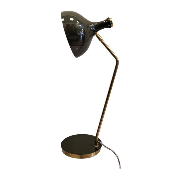 Image 1 of Lámpara de Mesa «Olive», Metal, Verde y Dorado, Vintage – Francia