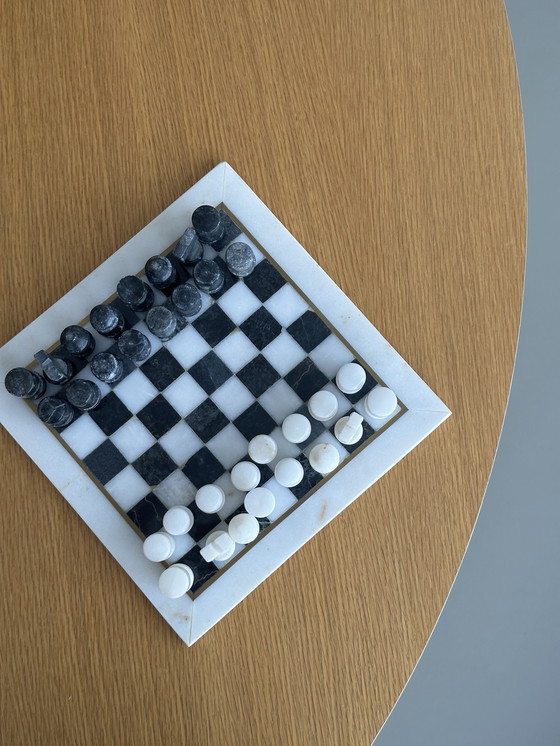 Image 1 of Vintage marmeren schaakspel schaakbord zwart wit