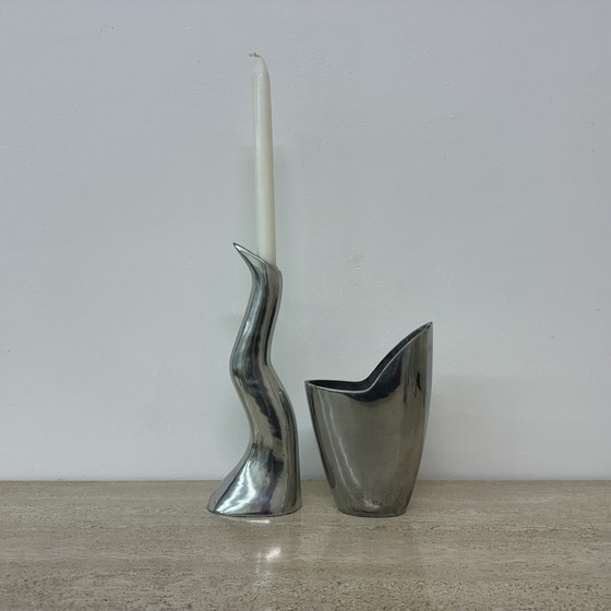 Image 1 of Set di 2 candelieri e vasi Anatomi Anna Efverlund IKEA in alluminio, 1970