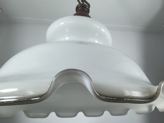 Image 1 of Antique pendant lamp with white opal glass – hand-blown shade, ca. 1920–1940
