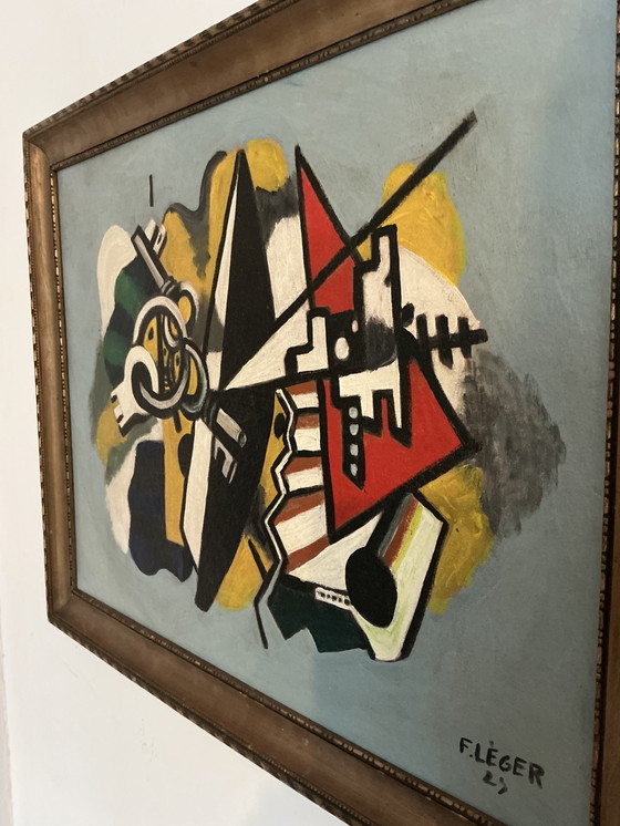 Image 1 of Abstract geometrisch schilderij – gesigneerd – olieverf op paneel met vintage lijst